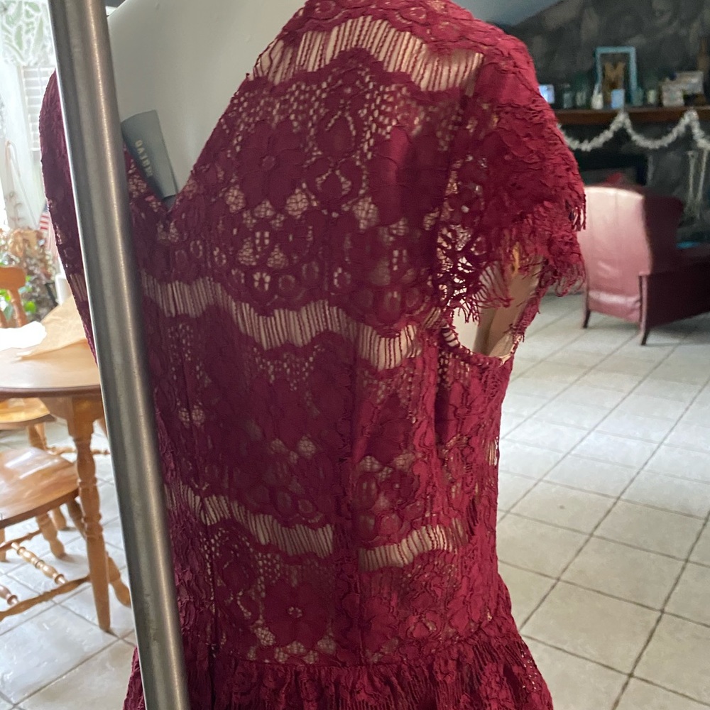 Anthropologie Maeve Elsa Cranberry Lace Dress M View 6